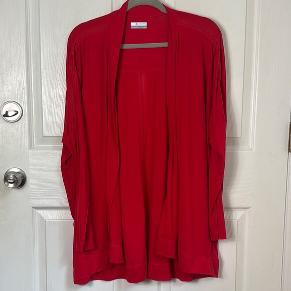 COLUMBIA PFG Slack Water Knit Cover Up Wrap Red Open Front Cardigan Size Large - Picture 1 of 13